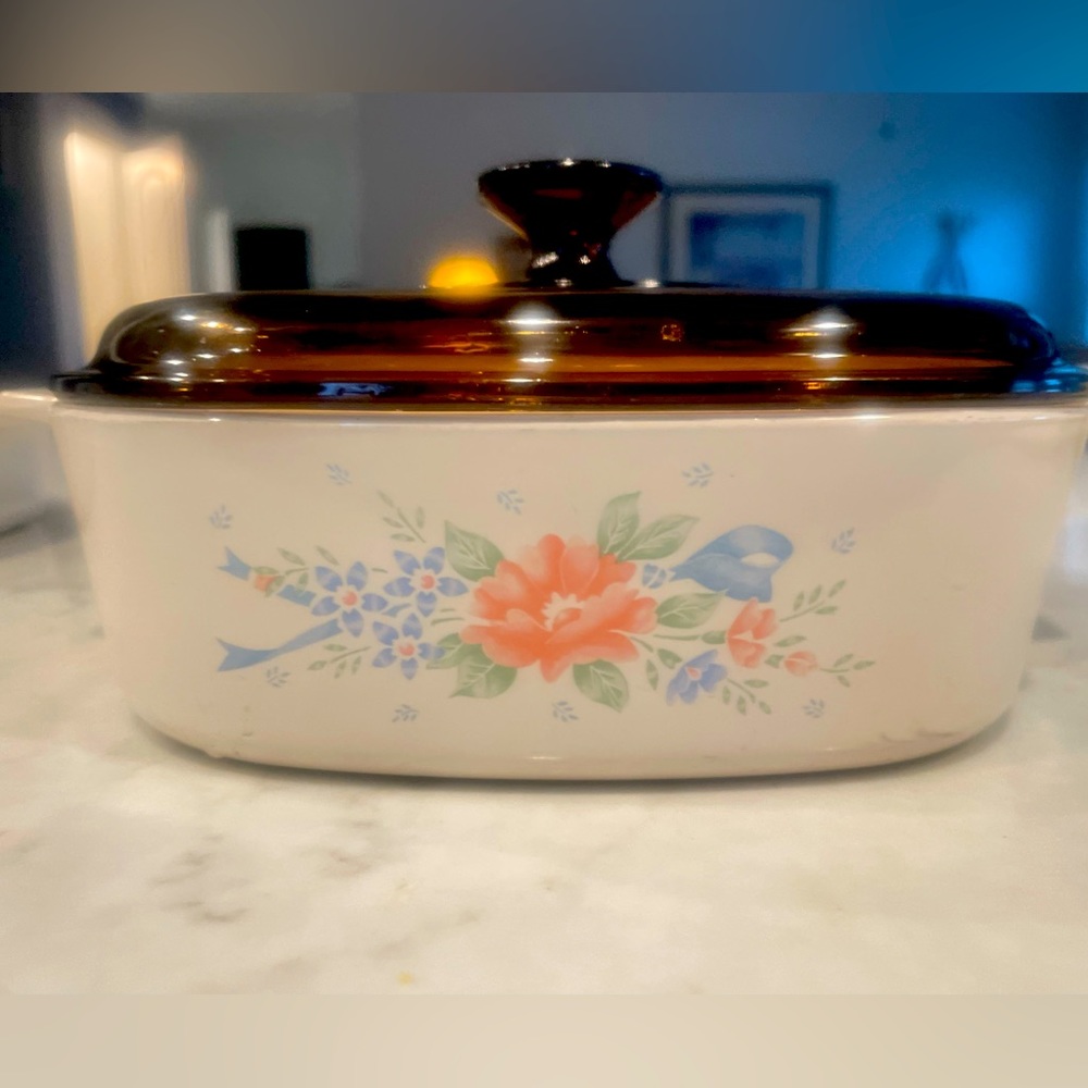 Vintage Corning Symphony 2 Quart Square Casserole with Brown Glass Lid